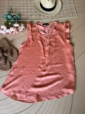 Harve Benard Coral Sleeveless Keyhole Ruffle-Trim Tank